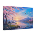 Side Mockup 4. Nature Cranes, Mount Fuji Japanese Landscape shown as stretched canvas wall art