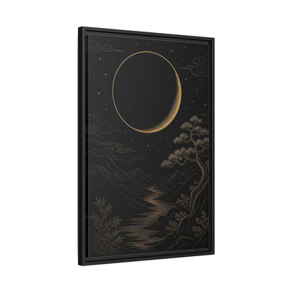 Side Mockup 14. Nature Crescent Moon Black Gold Night shown as stretched canvas wall art