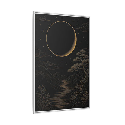 Side Mockup 7. Nature Crescent Moon Black Gold Night shown as stretched canvas wall art