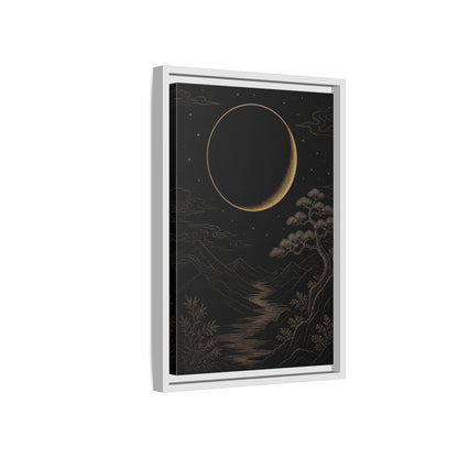 Side Mockup 4. Nature Crescent Moon Black Gold Night shown as stretched canvas wall art