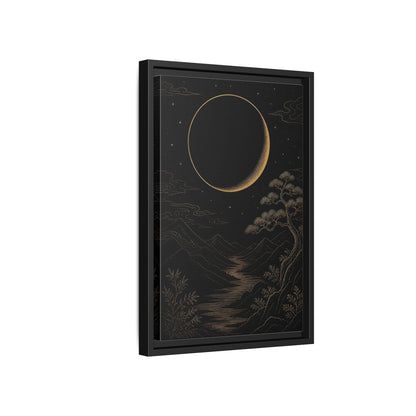 Side Mockup 6. Nature Crescent Moon Black Gold Night shown as stretched canvas wall art