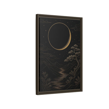 Side Mockup 2. Nature Crescent Moon Black Gold Night shown as stretched canvas wall art