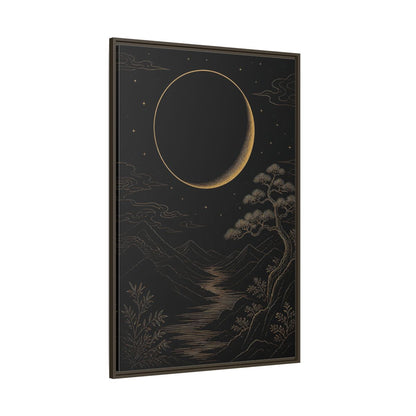 Side Mockup 8. Nature Crescent Moon Black Gold Night shown as stretched canvas wall art