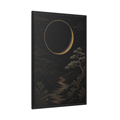 Side Mockup 12. Nature Crescent Moon Black Gold Night shown as stretched canvas wall art