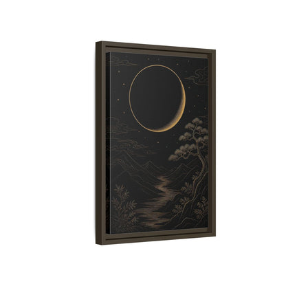 Side Mockup 5. Nature Crescent Moon Black Gold Night shown as stretched canvas wall art