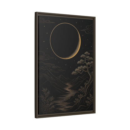 Side Mockup 11. Nature Crescent Moon Black Gold Night shown as stretched canvas wall art