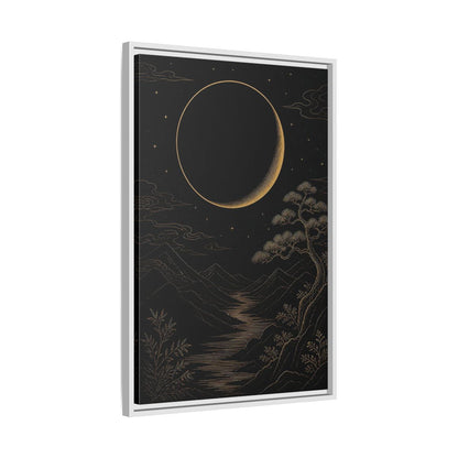 Side Mockup 10. Nature Crescent Moon Black Gold Night shown as stretched canvas wall art