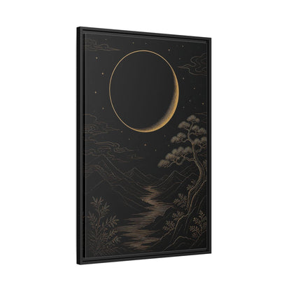 Side Mockup 13. Nature Crescent Moon Black Gold Night shown as stretched canvas wall art