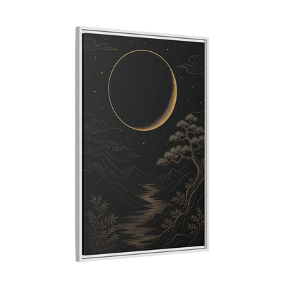 Side Mockup 9. Nature Crescent Moon Black Gold Night shown as stretched canvas wall art