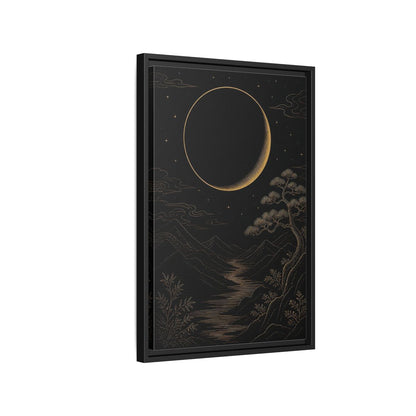 Side Mockup 3. Nature Crescent Moon Black Gold Night shown as stretched canvas wall art