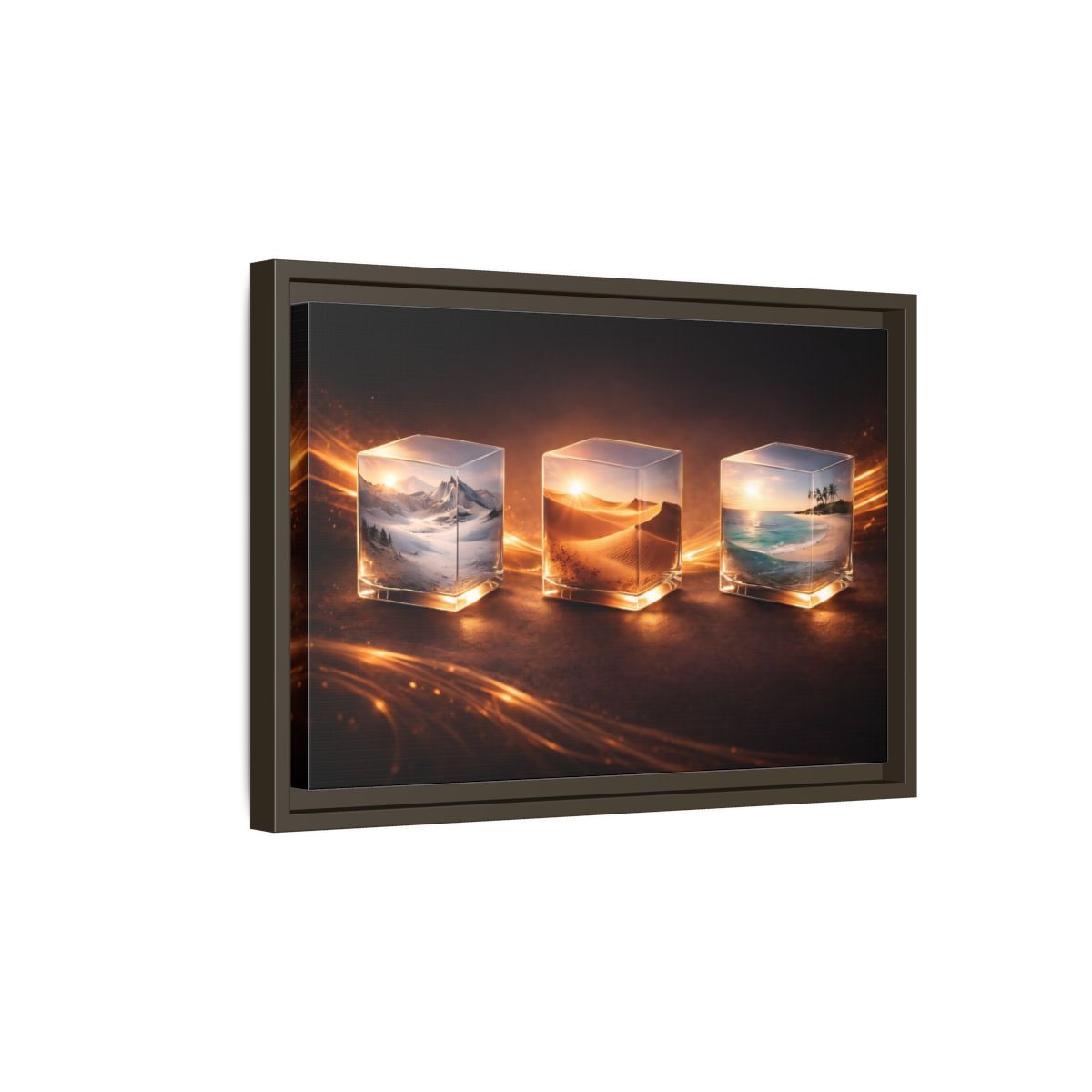 Side Mockup 5. Nature Nature Cubes Gold Nature Cubes shown as stretched canvas wall art