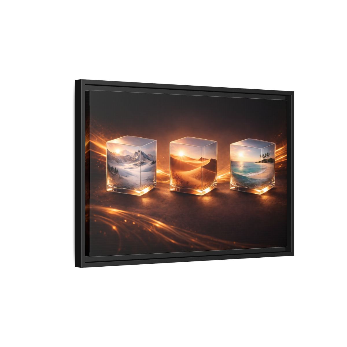 Side Mockup 3. Nature Nature Cubes Gold Nature Cubes shown as stretched canvas wall art
