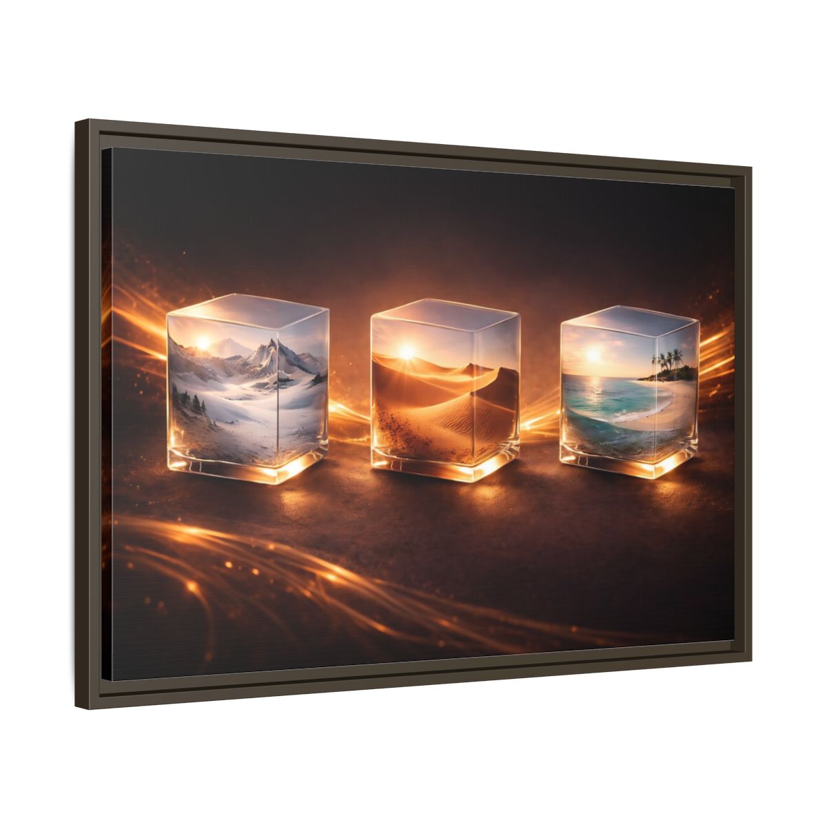Side Mockup 11. Nature Nature Cubes Gold Nature Cubes shown as stretched canvas wall art