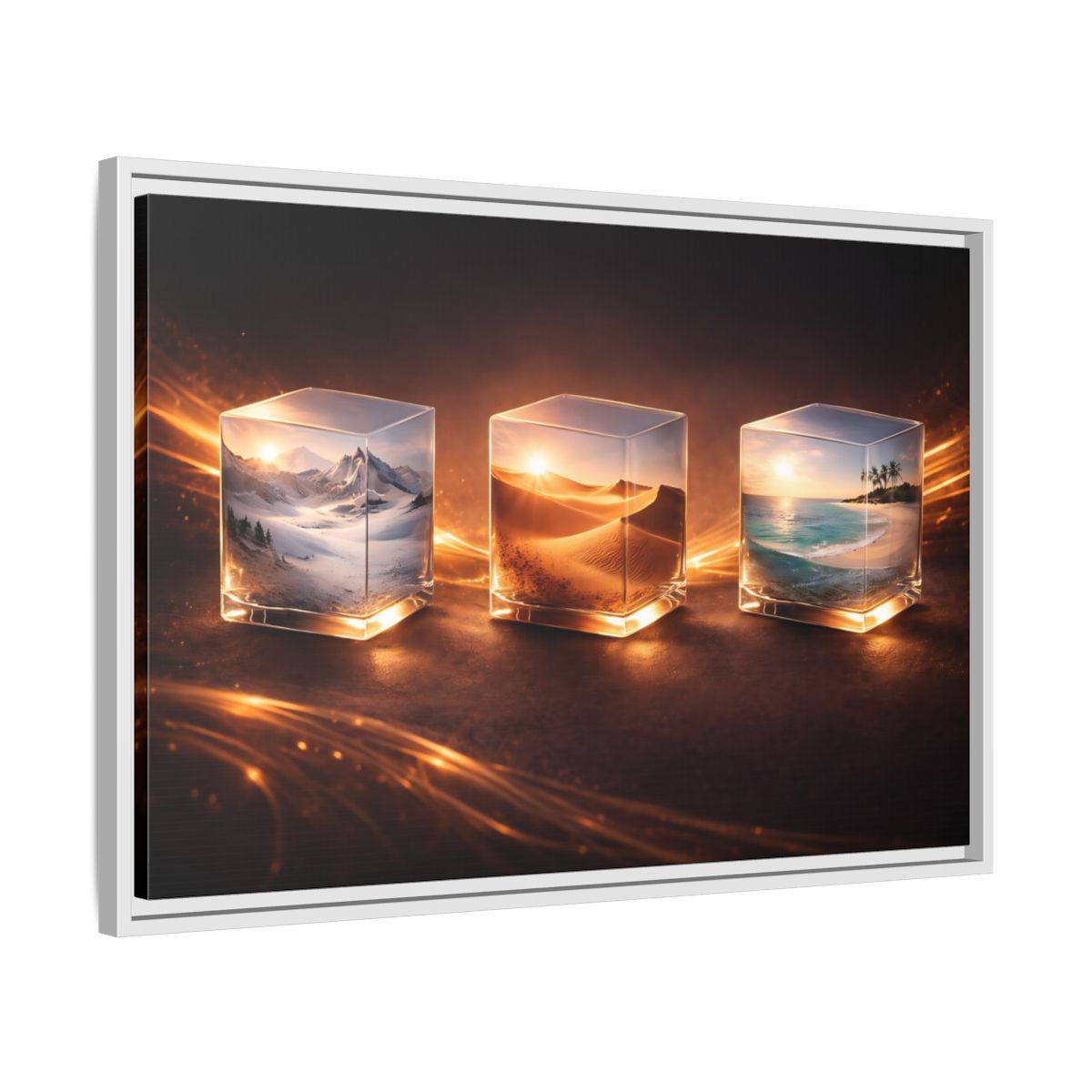 Side Mockup 10. Nature Nature Cubes Gold Nature Cubes shown as stretched canvas wall art
