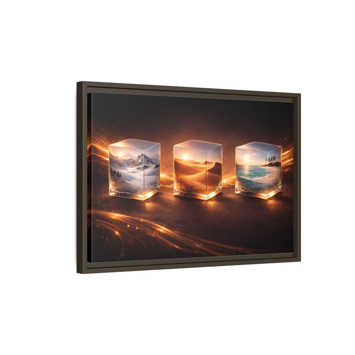 Side Mockup 2. Nature Nature Cubes Gold Nature Cubes shown as stretched canvas wall art