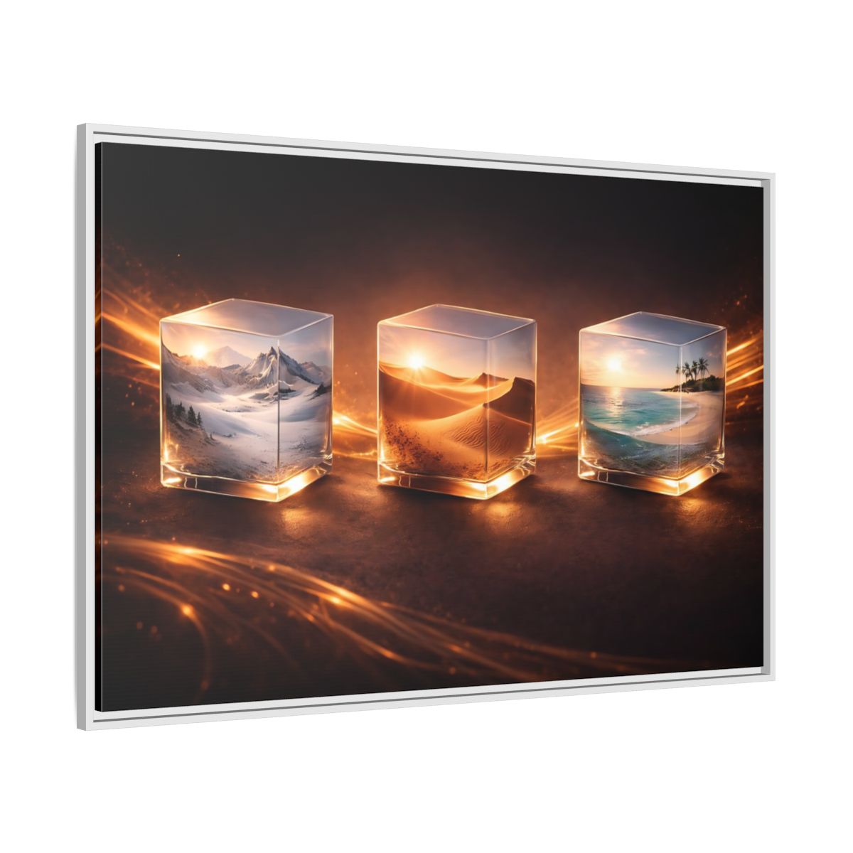 Side Mockup 7. Nature Nature Cubes Gold Nature Cubes shown as stretched canvas wall art