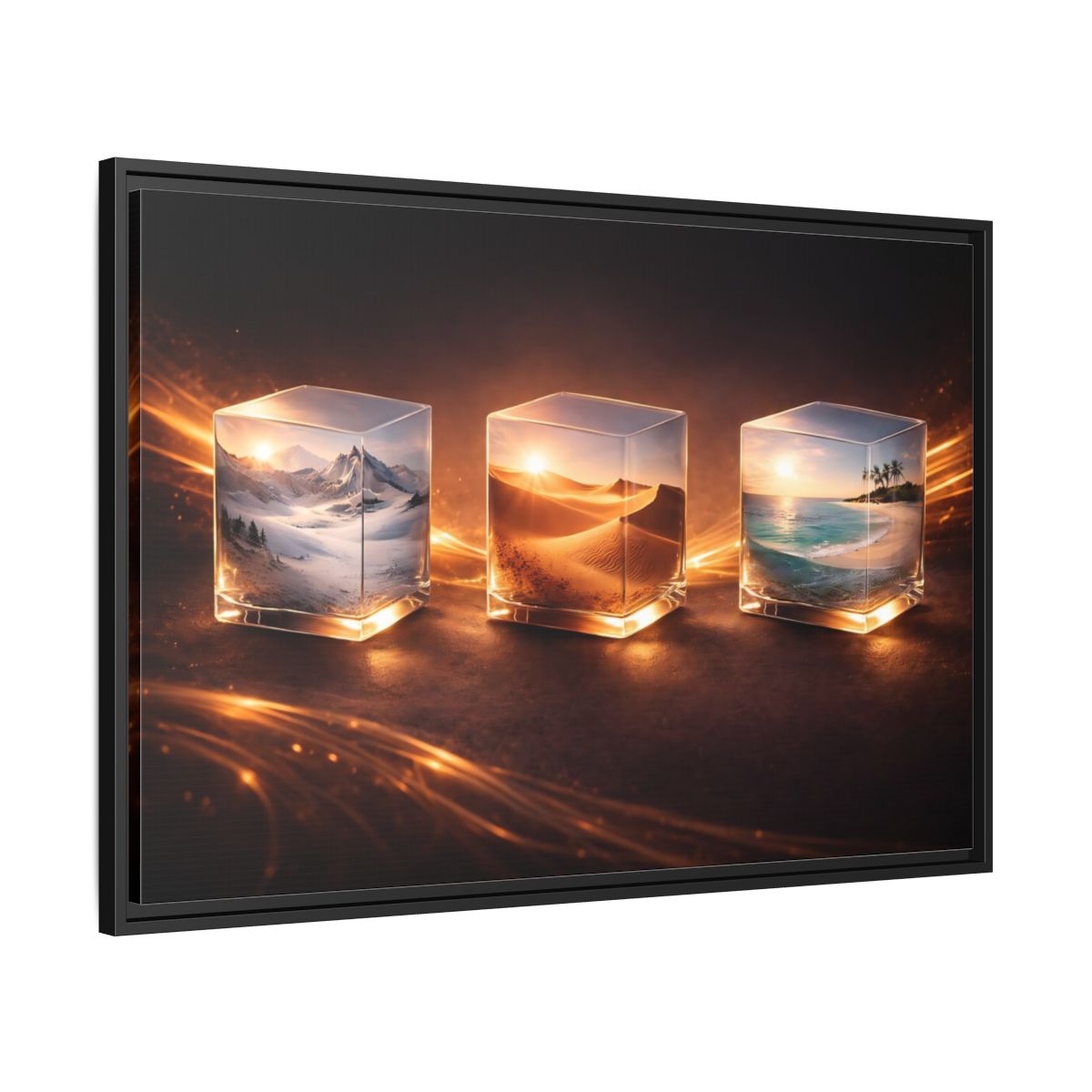 Side Mockup 13. Nature Nature Cubes Gold Nature Cubes shown as stretched canvas wall art