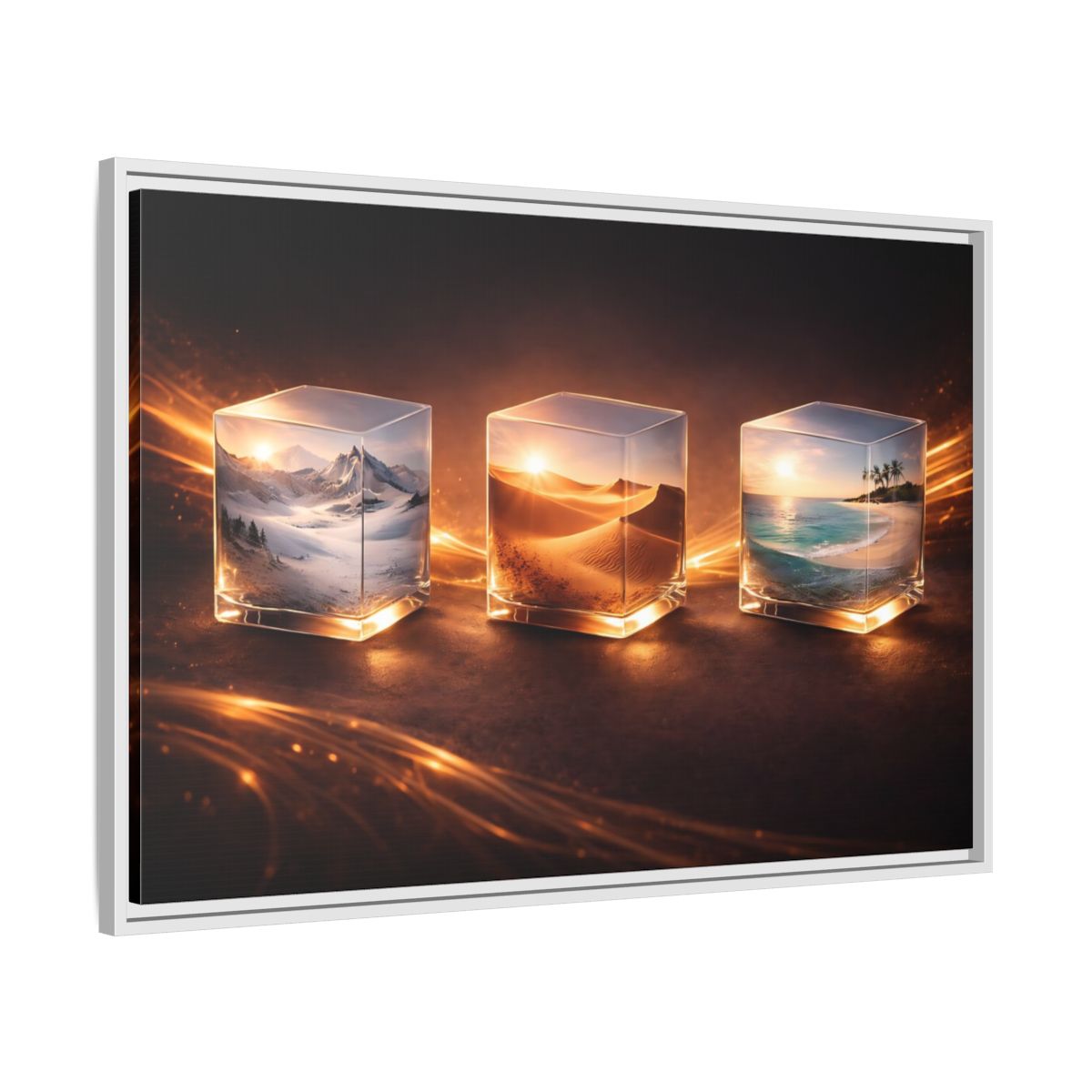 Side Mockup 9. Nature Nature Cubes Gold Nature Cubes shown as stretched canvas wall art