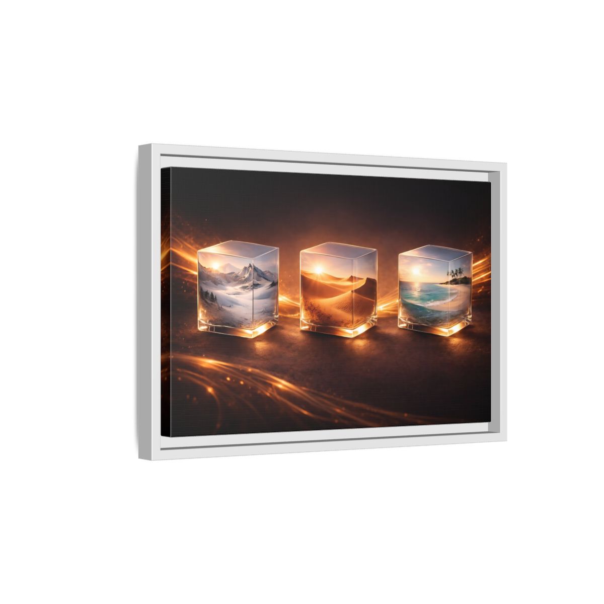 Side Mockup 4. Nature Nature Cubes Gold Nature Cubes shown as stretched canvas wall art