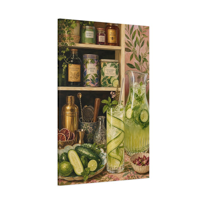 Side Mockup 1. Nature Cucumber Mint Green Botanical shown as stretched canvas wall art