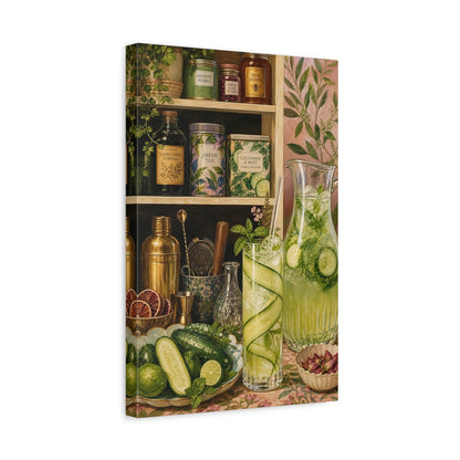 Side Mockup 4. Nature Cucumber Mint Green Botanical shown as stretched canvas wall art