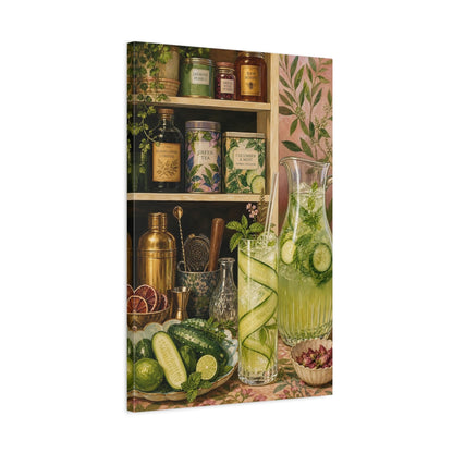 Side Mockup 2. Nature Cucumber Mint Green Botanical shown as stretched canvas wall art