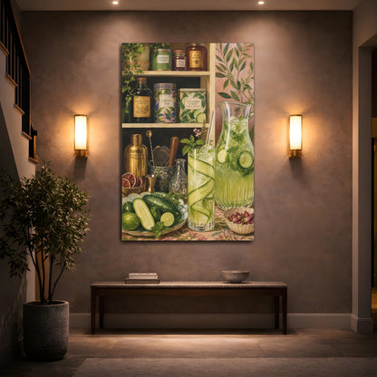 Mockup 2. Nature Cucumber Mint Green Botanical shown as stretched canvas wall art