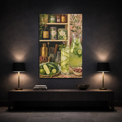 Mockup 3. Nature Cucumber Mint Green Botanical shown as stretched canvas wall art