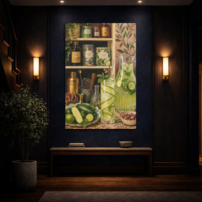 Mockup 4. Nature Cucumber Mint Green Botanical shown as stretched canvas wall art