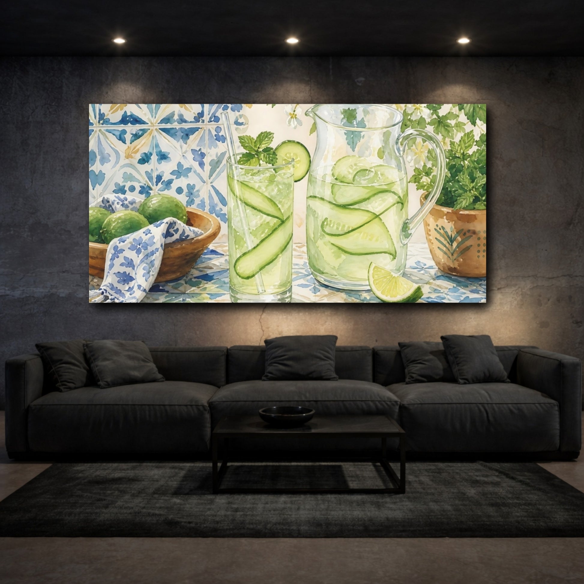 Mockup 3. Nature Cucumber Water Green And Blue Refreshment shown as canvas print