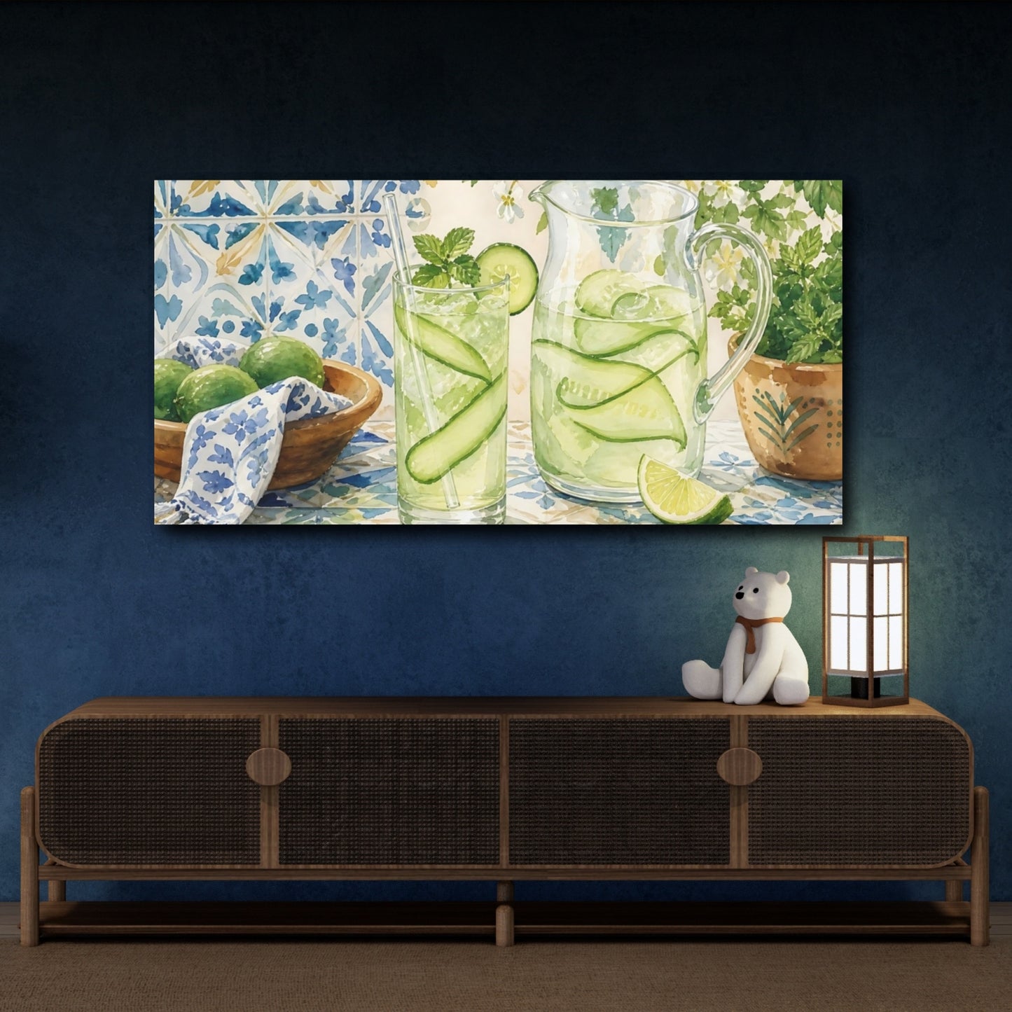 Mockup 4. Nature Cucumber Water Green And Blue Refreshment shown as canvas print