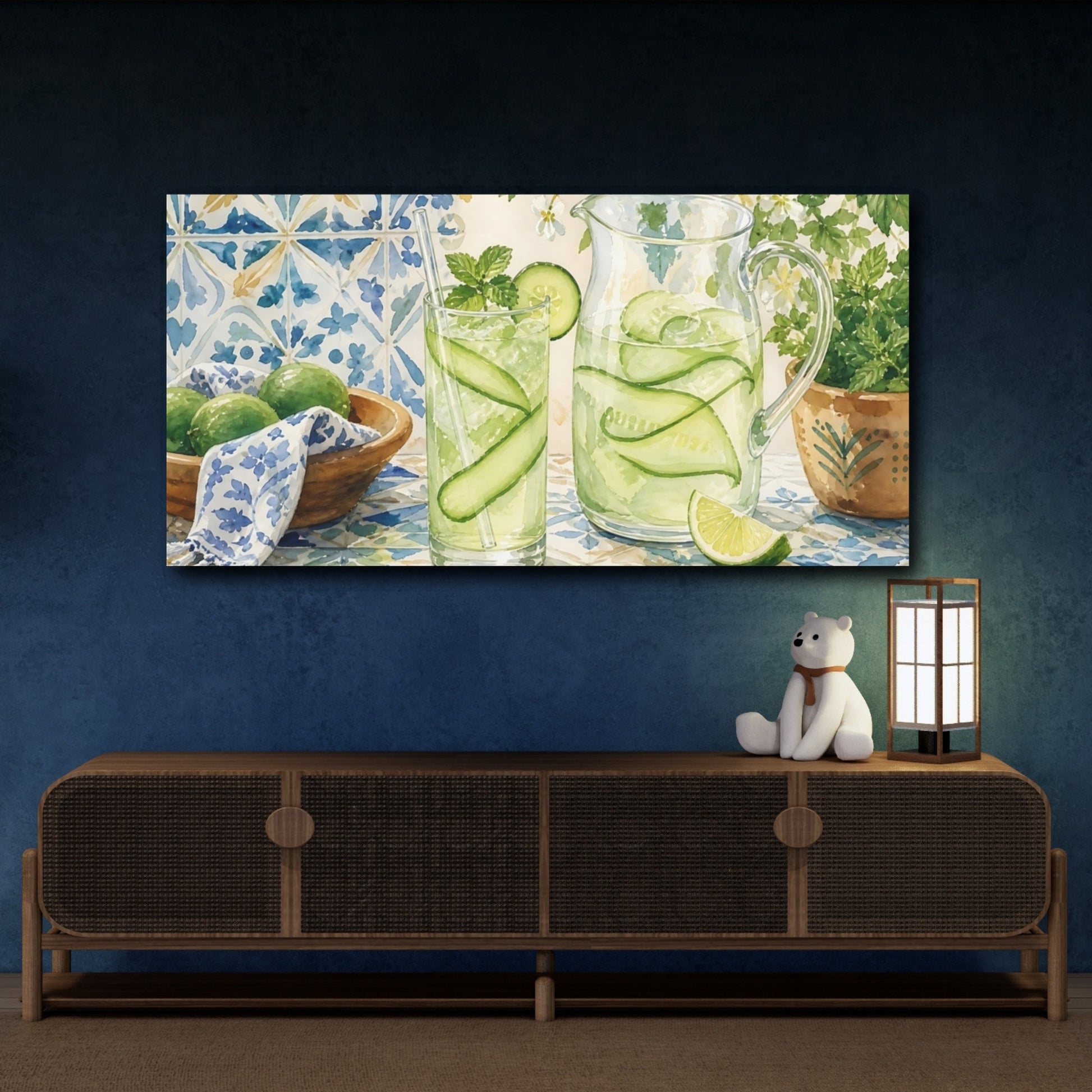 Mockup 4. Nature Cucumber Water Green And Blue Refreshment shown as canvas print