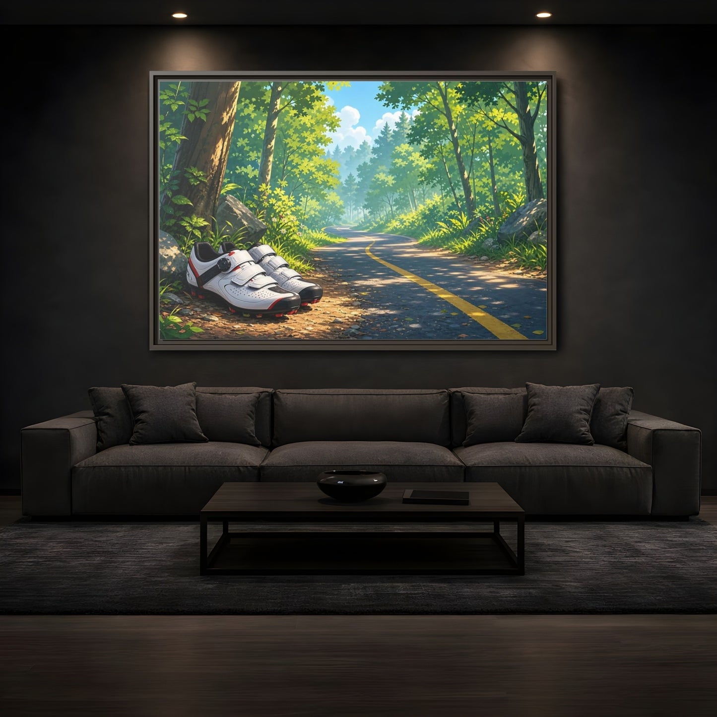 Mockup 3. Nature Cycling Shoes Green Forest Cycling shown as framed canvas print
