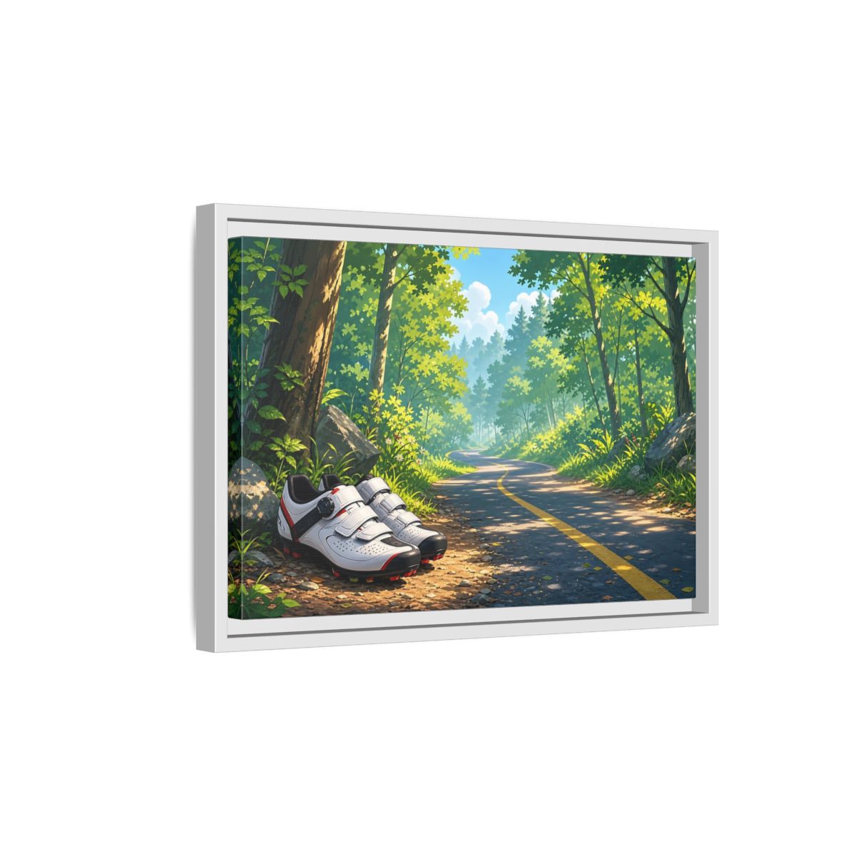 Side Mockup 4. Nature Cycling Shoes Green Forest Cycling shown as framed canvas print