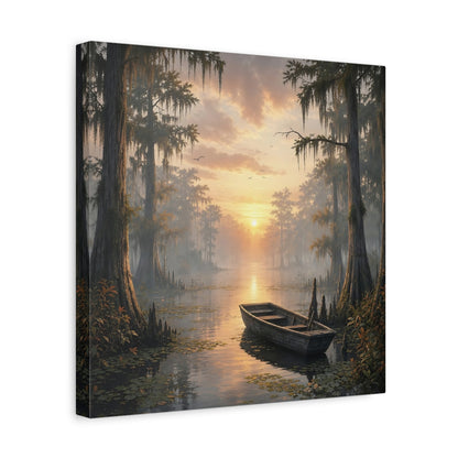 Side Mockup 7. Nature Cypress Swamp Golden Swamp Landscape shown as stretched canvas wall art