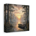 Side Mockup 2. Nature Cypress Swamp Golden Swamp Landscape shown as stretched canvas wall art