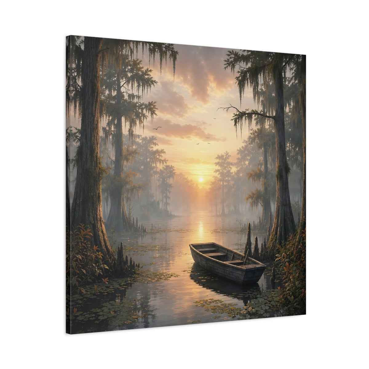 Main Mockup. Nature Cypress Swamp Golden Swamp Landscape shown as stretched canvas wall art
