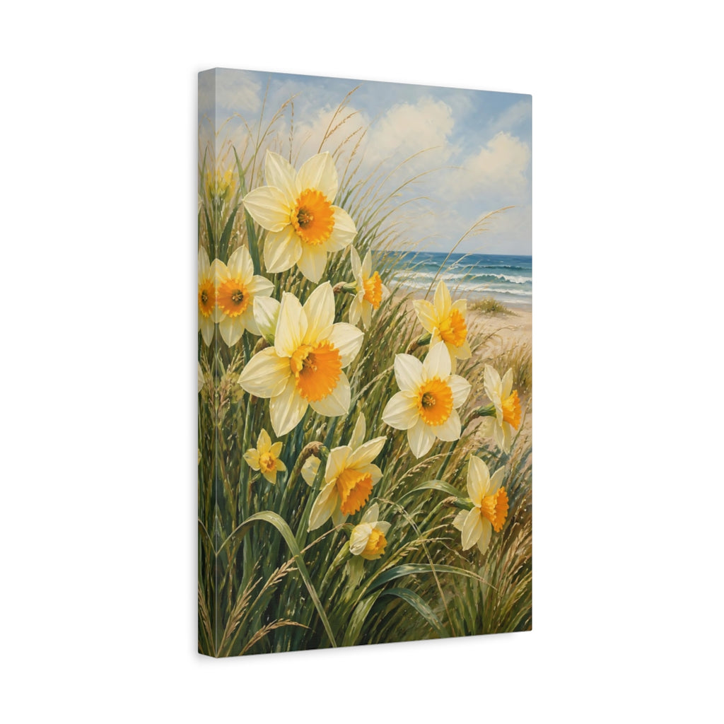 Side Mockup 4. Nature Daffodils Yellow Daffodils shown as stretched canvas wall art