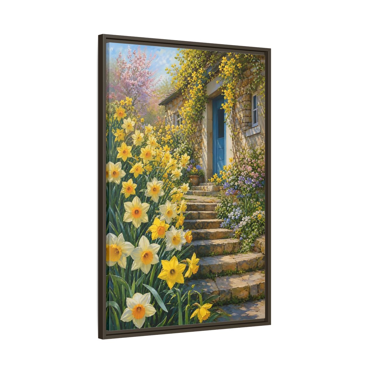 Main Mockup. Nature Daffodils Yellow Daffodil Garden shown as stretched canvas wall art