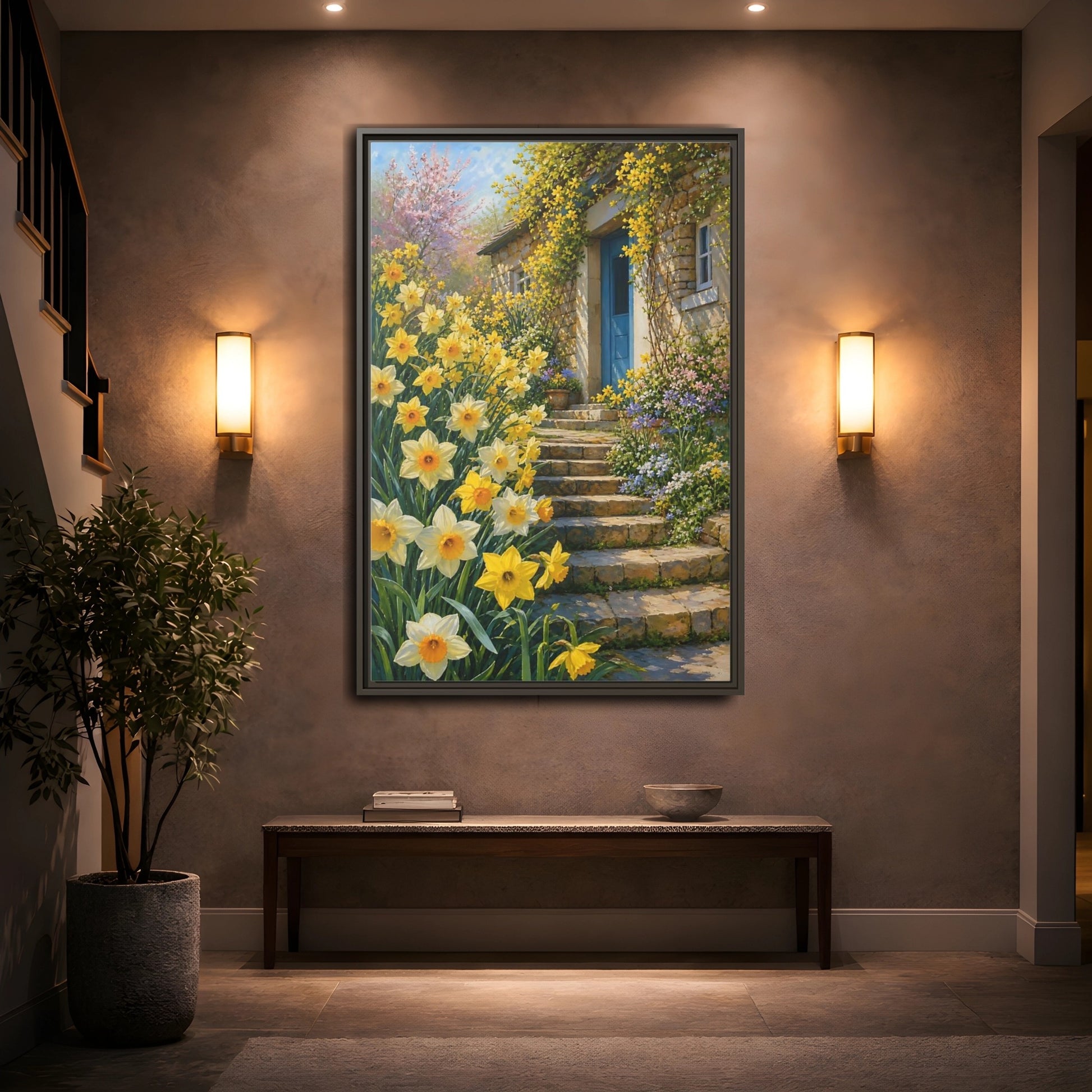 Mockup 2. Nature Daffodils Yellow Daffodil Garden shown as stretched canvas wall art