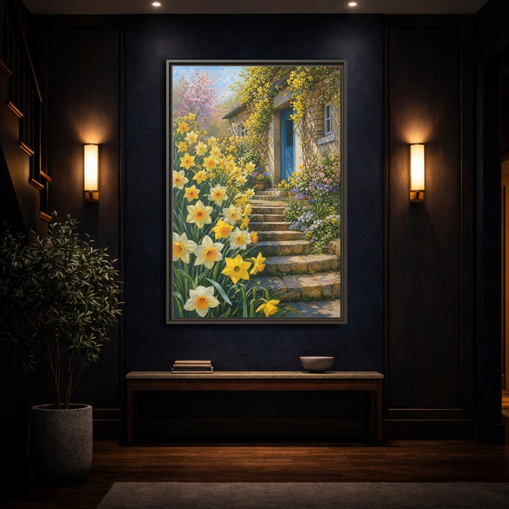 Mockup 4. Nature Daffodils Yellow Daffodil Garden shown as stretched canvas wall art