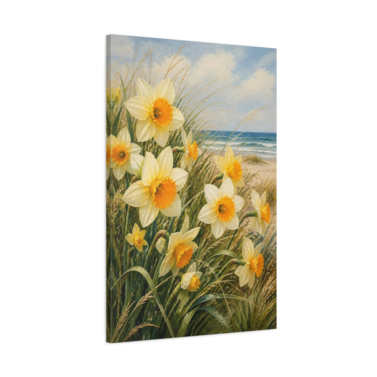 Main Mockup. Nature Daffodils Yellow Daffodils shown as stretched canvas wall art