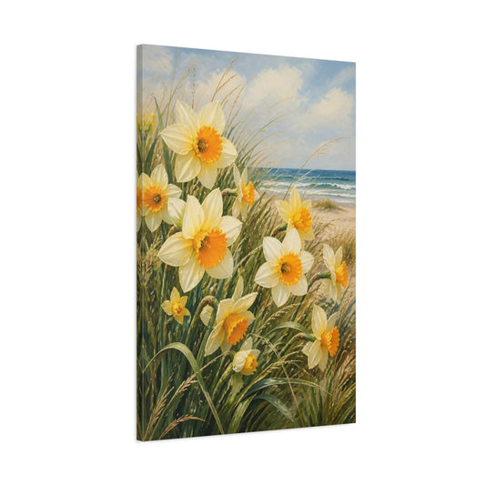 Main Mockup. Nature Daffodils Yellow Daffodils shown as stretched canvas wall art