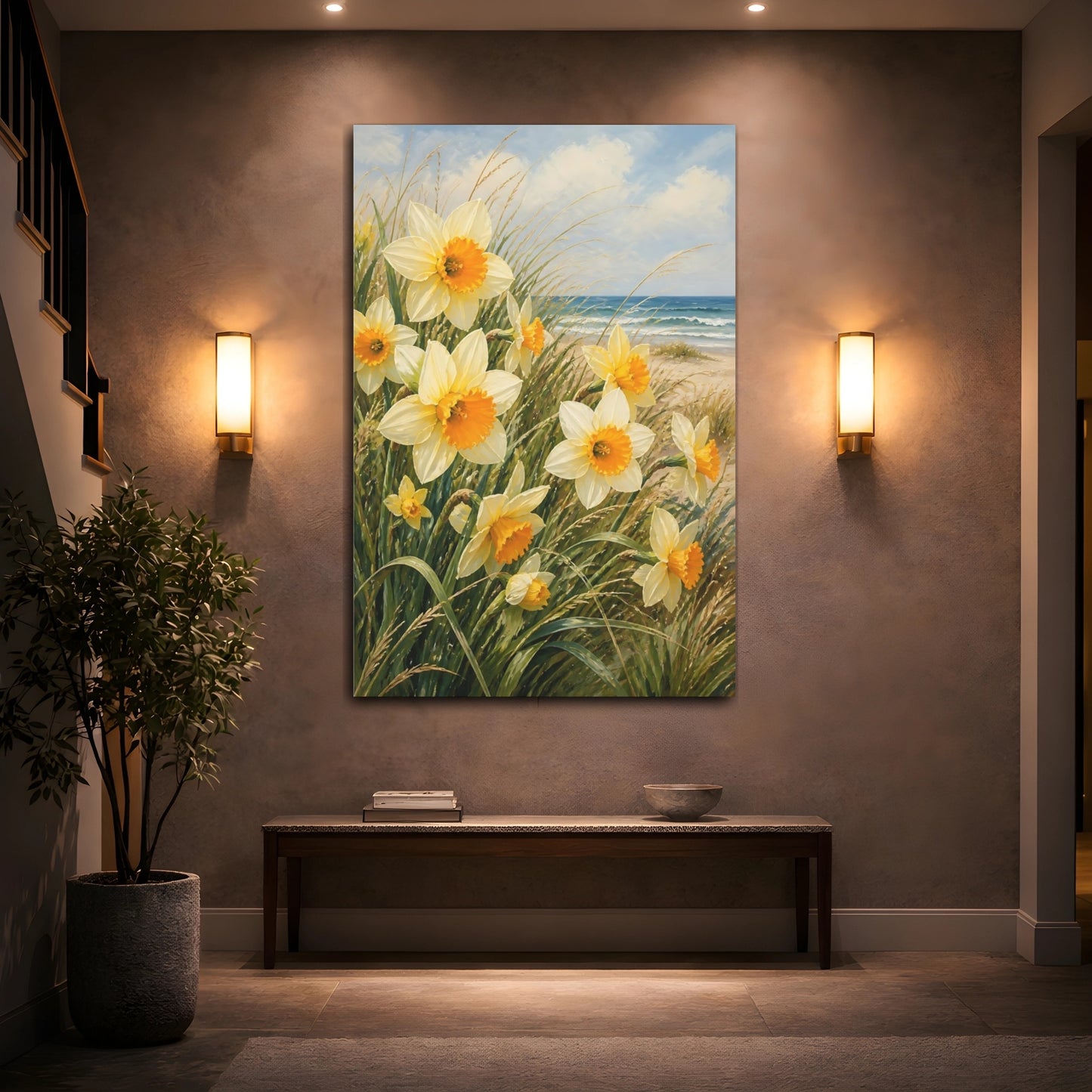 Mockup 2. Nature Daffodils Yellow Daffodils shown as stretched canvas wall art