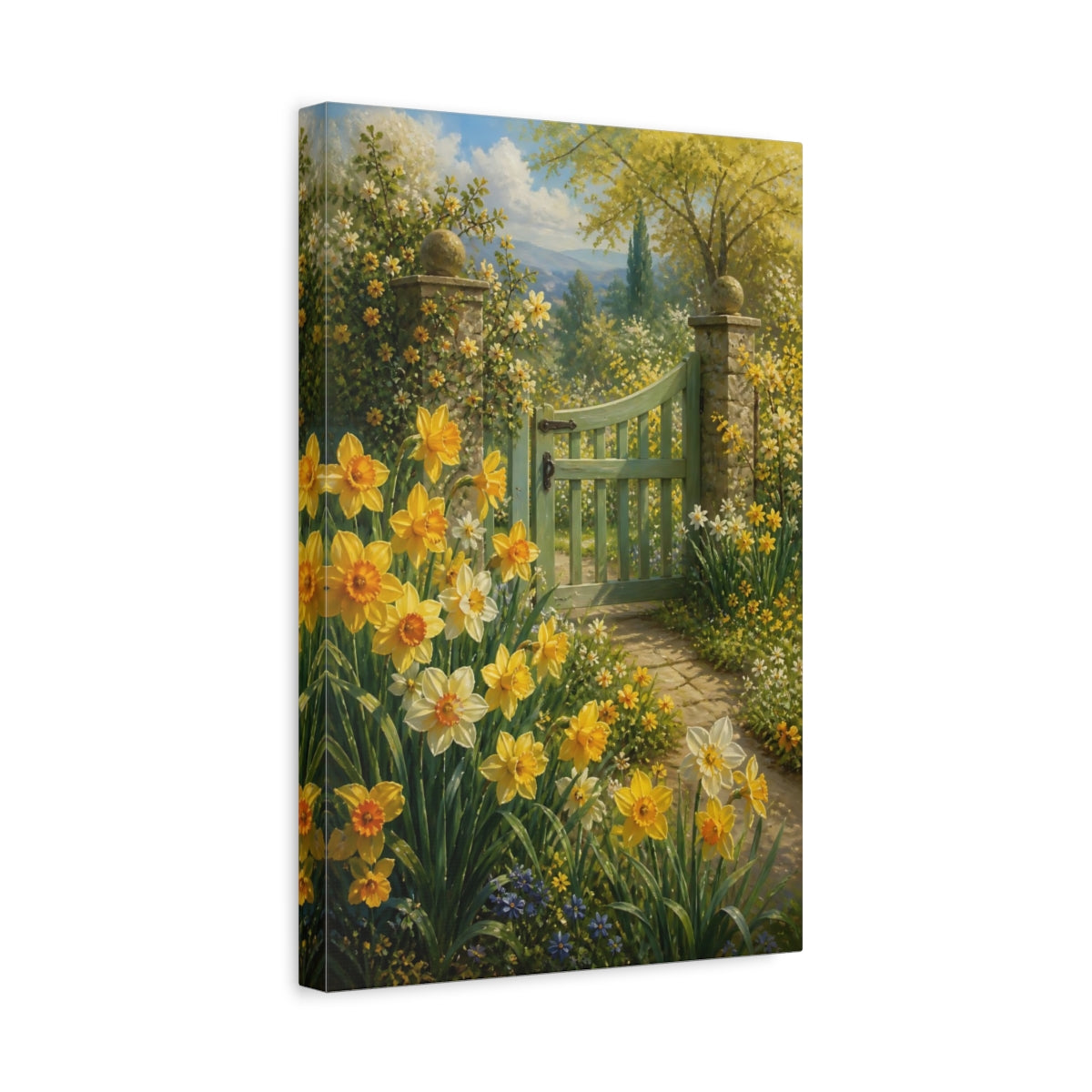 Side Mockup 4. Nature Daffodils Yellow Garden shown as stretched canvas wall art