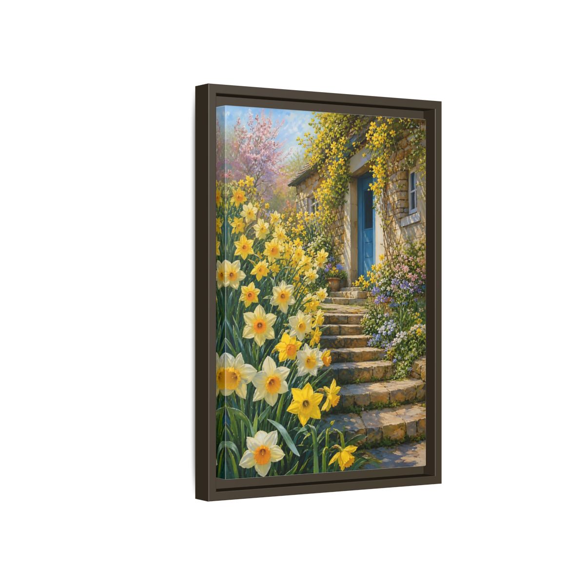 Side Mockup 5. Nature Daffodils Yellow Daffodil Garden shown as stretched canvas wall art
