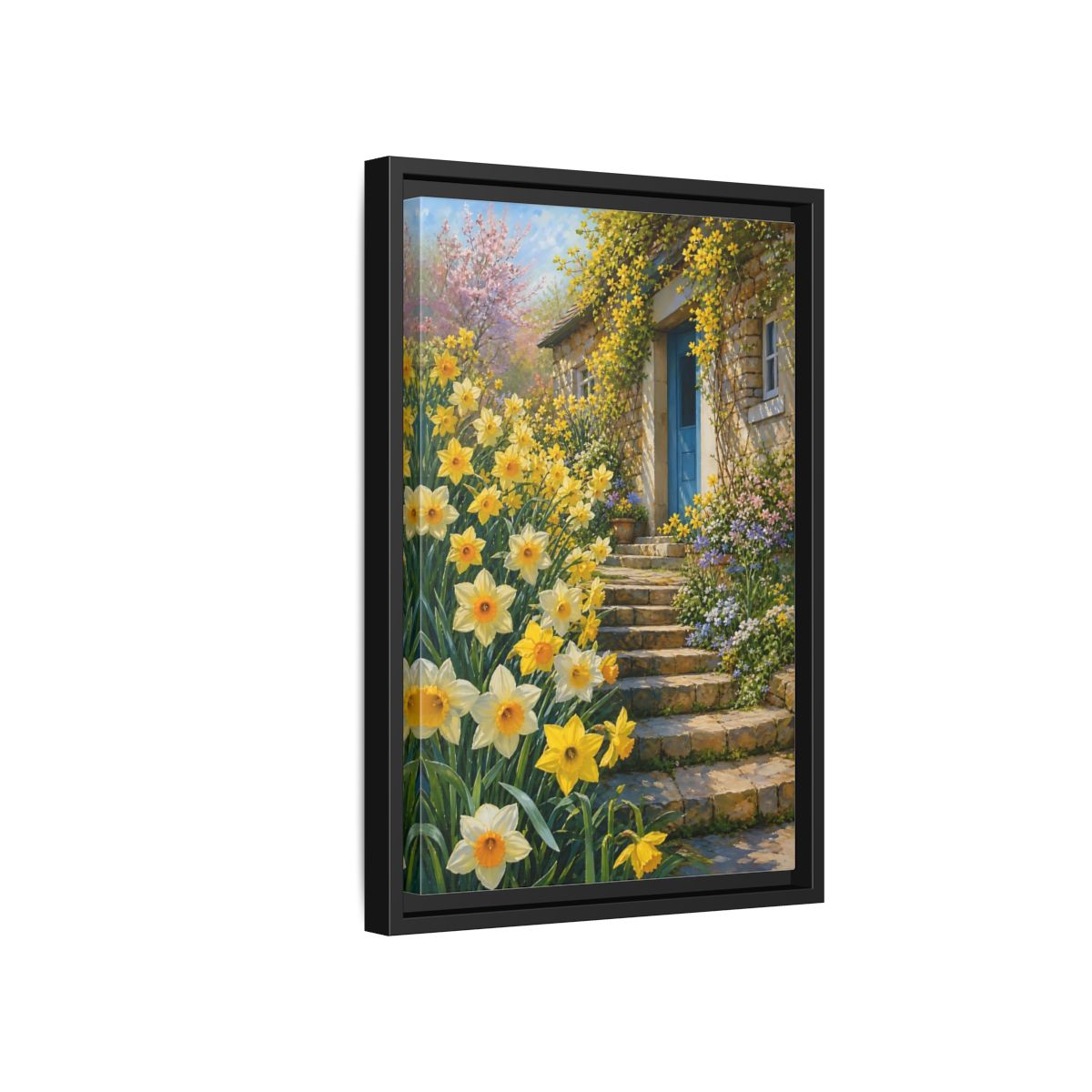 Side Mockup 6. Nature Daffodils Yellow Daffodil Garden shown as stretched canvas wall art