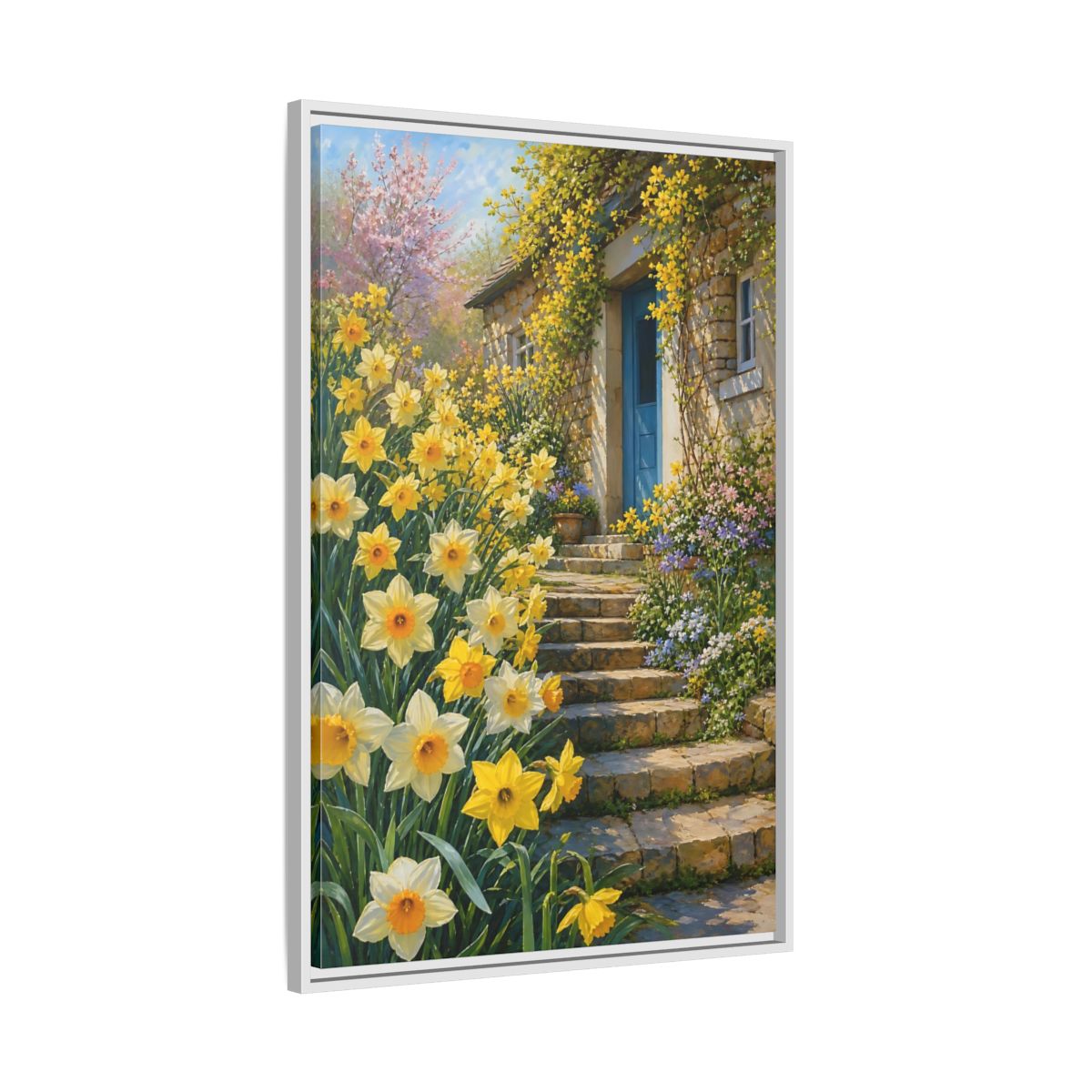 Side Mockup 9. Nature Daffodils Yellow Daffodil Garden shown as stretched canvas wall art