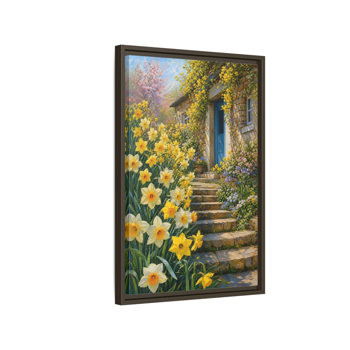 Side Mockup 2. Nature Daffodils Yellow Daffodil Garden shown as stretched canvas wall art