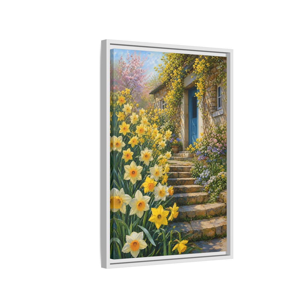 Side Mockup 1. Nature Daffodils Yellow Daffodil Garden shown as stretched canvas wall art